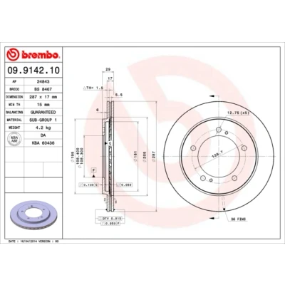 Imagen de BREMBO 09.9142.10 Disco de freno 287 17 5 ventilación interna SUZUKI: Grand Vitara 1 SUV