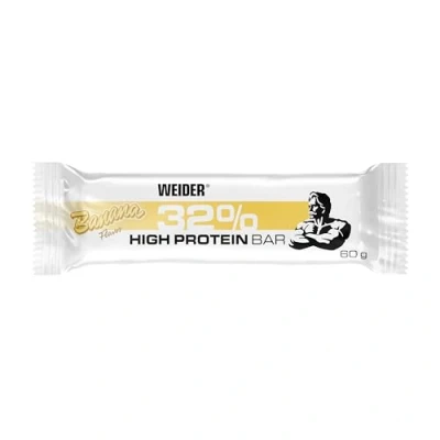 Imagen de WEIDER 32% Protein Bar, deliciosa barrita protéica recubierta de chocolate fino, alto contenido en proteínas, energética, snack para aumento masa muscular, Banana, 12 x 60 g