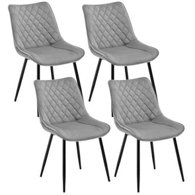 Imagen de WOLTU Sillas de Comedor Pack 4, Cocina Tapizadas en Terciopelo, Ergonómicas con Respaldo para Salón y Dormitorio, Estilo Nórdico, Patas Metal, Gris Claro, BH209hgr 4