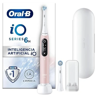 Imagen de Oral B iO 6N Cepillo de Dientes Eléctrico con Mango Recargable, 2 Cabezales y Estuche Viaje, Diseñado por Braun, Regalos Originales para Mujer Hombre Rosa