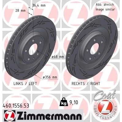 Imagen de ZIMMERMANN 460.1556.53 Disco de freno 356 28 6/5 5 112 ventilación interna, ranurado revestido altamente carbonizado PORSCHE: Macan