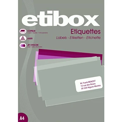 Imagen de ETIBOX 119769 4000 etiquetas blancas autoadhesivas 52,5x29,7 mm Impresoras: Laser, Copiadoras, Inyección de tinta Esquinas Rectas.
