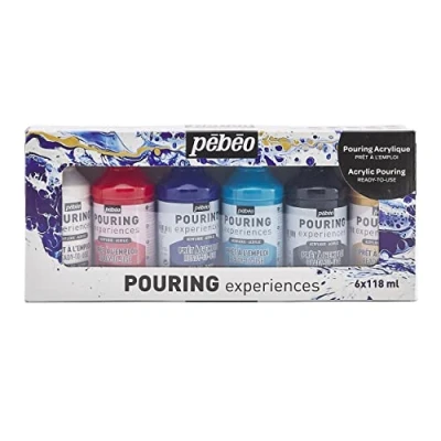 Imagen de PEBEO Medio de vertido, acrílico, Blanco, Rojo, Azul, Turquesa, Negro, Dorado, 118 ml (Paquete 6), 708