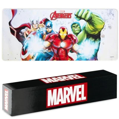 Imagen de Marvel Alfombrilla Ratón XXL de 80 x 36 cm Avangers Protector Escritorio Groot Spiderman, Ordenador y Teclado Regalos para Hombre, Cumpleaños, Navidad (Blanco Avengers)