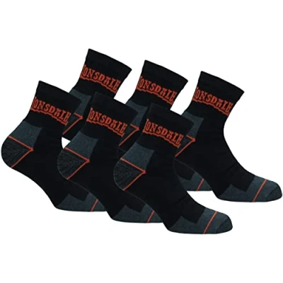 Imagen de Lonsdale 6 Pares Calcetines Quarter de Trabajo Altura Tobillo Punta Talón Reforzados Esponja Algodón (Negro, 43 46)