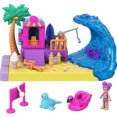 Imagen de Polly Pocket Día en la Playa Pollyville Set de Juego con muñeca, Mascota y Accesorios, Juguete +4 años (Mattel GTM68)