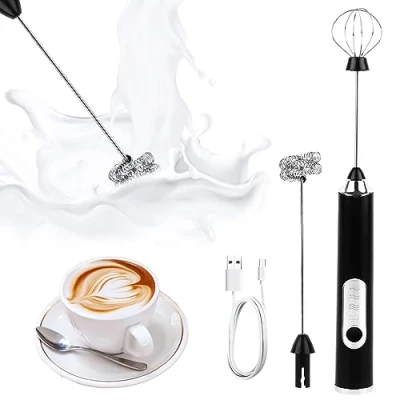 Imagen de Espumador de leche Electrico, USB Recargable Batidor Acero Inoxidable, 3 Velocidades Vaporizador leche, Batidora Varillas para Capuchino, Café, latte (Negro)