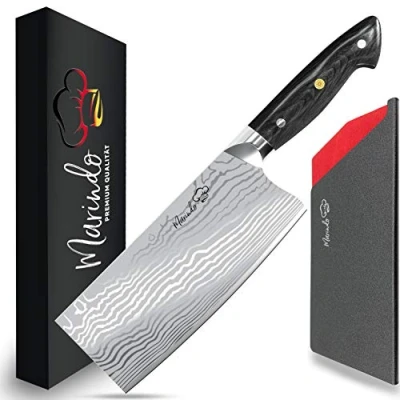 Imagen de Marindo® Cuchillo de cocina chino acero inoxidable 18 cm. largo, con mango madera triplemente remachado. carne muy afilado, incluye caja regalo.