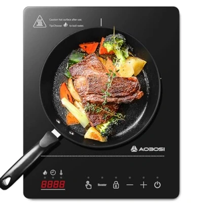 Imagen de Aobosi Placa Induccion, Placas de Induccion con Cuerpo Ultrafino Portátil (32 * 26 4.2), 20 Niveles Potencia y Temperatura, Función Booster 2000W, Bloqueo Seguridad, Temporizador 10H
