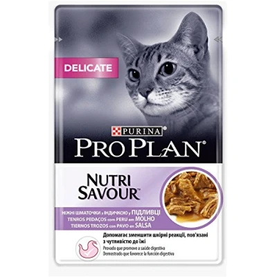 Imagen de Purina Pro Plan comida húmeda para gato Delicate con Pavo en Salsa 26 x 85 gr