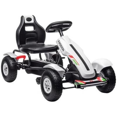 Imagen de HOMCOM Go Kart a Pedales para Niños de 5 12 Años Coche Infantil con Freno Mano Neumáticos Goma y Asiento Ajustable 121x58x61 cm Blanco