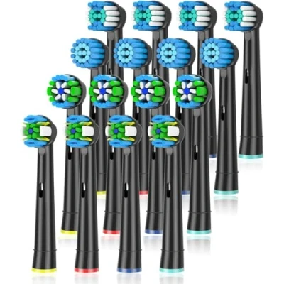 Imagen de Qitizu Recambios Cepillos Compatible con Braun Oral B Eléctricos Cepillo de Dientes, Cabezales Repuesto incluir Precision, Floss, Cross, Sensitive (16 Negro)