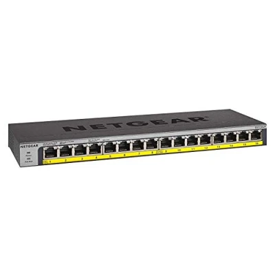 Imagen de NETGEAR Switch PoE Gigabit Ethernet no gestionado de 16 puertos (GS116LP) con x PoE+ consumo 76 W ampliable, sobremesa, para montaje en pared o bastidor, y protección limitada