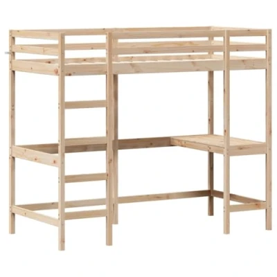Imagen de vidaXL Cama Alta con Escritorio, Litera Somier de Listones, Estructura Cama, Mueble para Dormitorio, Madera Maciza Pino 90x200 cm