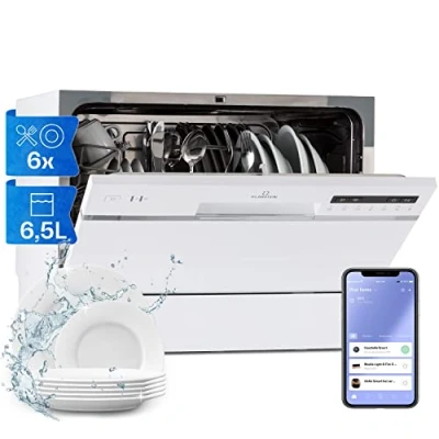 Imagen de Klarstein Mini Lavavajillas de Sobremesa y Empotrable, 6 Cubiertos para Cocina, Lavaplatos Smart App Silencioso con 7 Programas, Pequeño Casa Oficina, Fácil Instalar