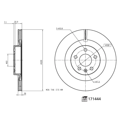 Imagen de FEBI BILSTEIN 171444 Disco de freno Eje trasero 320 20 5 108 ventilación interna revestido altamente carbonizado VOLVO: XC90 II, XC60 V60 II