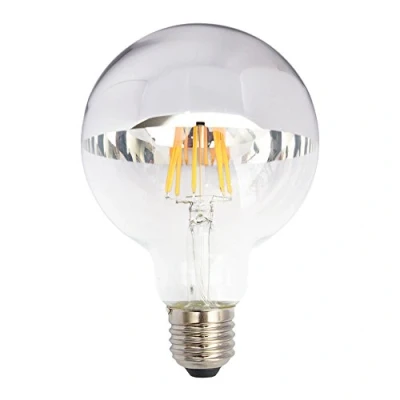 Imagen de LED filamento Bombilla Globe G95, 6 W = 60 E27 cabeza espejo plata 680LM extra blanco cálido 2200 K Retro