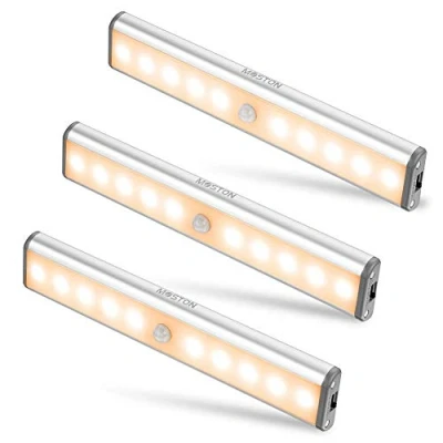 Imagen de 10 LED USB Recargable magnético Movimiento Sensor Luces nocturnas, Auto en/apagado Portátil Sin cable,palo en cualquier sitio para Armario