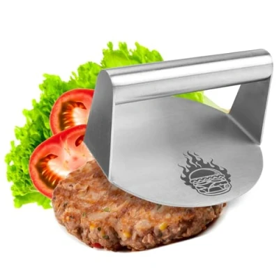 Imagen de COM FOUR® Prensa para hamburguesas de acero inoxidable 430 Aplastador 14 cm apta lavavajillas uniformes