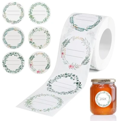Imagen de Romon Etiquetas Adhesivas, 200 Piezas Pegatinas para Tarros De Mermelada, Congelador Redondo Adhesivas Autoadhesivas Especias, Botellas, 5 CM