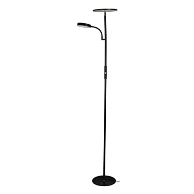Imagen de BEL AIR HOME Lámpara de Pie Salón Led 15W+10W Con Dimmer Lagos 4000K Blanco Diseño Moderno en Metal Protección Ocular Altura 174cm Ideal Iluminación Ambientes y Lectura (NEGRO)