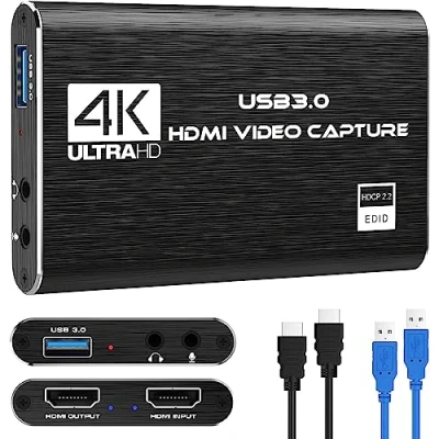 Imagen de 4K HDMI Video Capture Card, USB 3.0 1080P 60FPS, Nintendo Switch Card para Streaming, Gaming y Broadcasting, Funciona con Xbox Series X/S, One PS4, PS5, OBS, cámara, PC