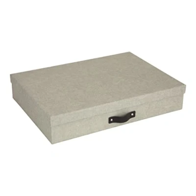 Imagen de Bigso Box of Sweden Caja archivadora para documentos en formato A3 Organizador de cartas con tapa y asa almacenamiento tablero fibras papel aspecto lino beige