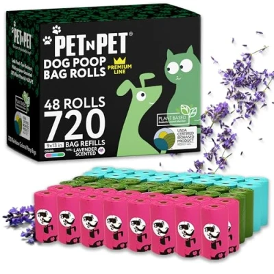 Imagen de PET N bolsas para excrementos de perro con aroma a lavanda, 720 unidades, base biológica al 38% certificadas por USDA perros