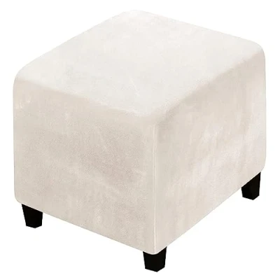 Imagen de XGANGM Funda de Puff Cuadrado Elástica Terciopelo Otomana Reposapies Sofa Cuadrada Fundas Taburete para Pequena 40x40/ 45x45/70x70/100x100cm Otomana,Beige,1small