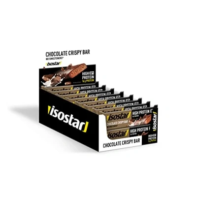 Imagen de Isostar Barrita High Protein 30 sabor Choco Crispy, Alto en proteína (16gr/barrita), Fuente de carbohidrato (23g/barrita), sin edulcorantes. 16 unidades, x 55gr.
