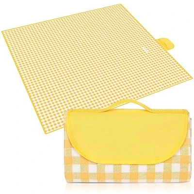 Imagen de Eucomir Manta de Pícnic 200x200CM para Picnic Impermeable Tapete Plegable con Asa Apta Hacer Senderismo, Viajar, ir acampada, Al aire Libre y Fiesta, Amarillo