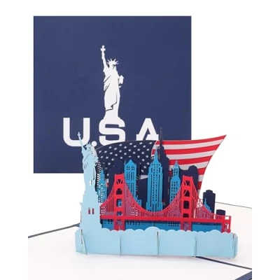 Imagen de &#039;Carte Pop Up&quot;USA Stars &amp; Stripes 3d carte de vœux souvenir, d&#039;anniversaire, voyage, bons d&#039;Städter eise New York Vacances in den USA