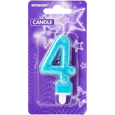 Imagen de amscan Vela numero con purpurina para tartas, Color azul, 4 (9900765)
