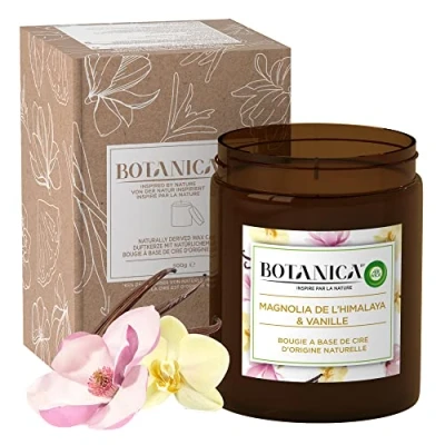 Imagen de Airwick Vela aromática grande Botanica, de origen natural, magnolia y vainilla del Himalaya, hasta 90 horas, transparente