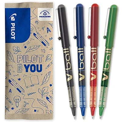 Imagen de PILOT 4 unidades Bolígrafo Roller tinta líquida V Ball 07 Medio, surtido Negro, azul, rojo, verde