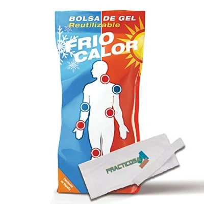 Imagen de Practicosa Bolsa de Gel Frío y Calor Reutilizable. Primeros Auxilios para Congelador o Microondas. Compresa Fría Caliente Lesiones Traumatismos. 13x27 Cm. 1 Unidad + Funda con Velcro