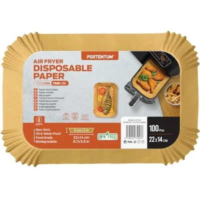 Imagen de PORTENTUM Papel freidora aire doble 100 unidades 22 x 14 cm Food Grade BPA free Rectangular de Horno Accesorios Compatible con Cecotec, Ninja, Dual
