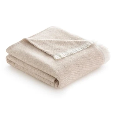 Imagen de Todocama Manta de Algodón Extrasuave con Diseño Rayas, Colcha Multiusos Four Seasons para Sofá, Cama, Funda Decorativa y Fular, (Beige Arena, 180x240cm).