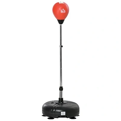 Imagen de HOMCOM Saco de Boxeo Pie Ajustable en Altura 4 Niveles Punching Ball con Base Rellenable Guantes e Inflador para Adultos y Adolescentes Ø45x132 158 cm Negro Rojo