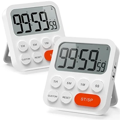 Imagen de LIORQUE Temporizador de Cocina Digital Multifunción con Función Reloj, Ajuste Rapido, 3 Niveles Volumen, Respaldo Magnético, Soporte Plegable (2 Piezas)