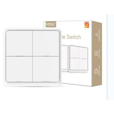 Imagen de MOES ZigBee Interruptor Inalámbrico Inteligente, 4 Gang 12 Scene Button Switch, para Tuya Smart Device, Requiere HUB, batería incluida, blanco