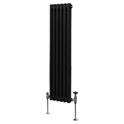 Imagen de Radiador Tradicional Vertical de 2 columnas 1500mm x 292mm Negro Acero Montado en pared Kit fijación y soportes + Cepillo limpieza GRATIS Calefacción estufa calefactor