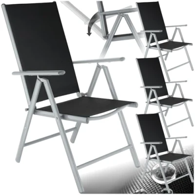 Imagen de TecTake® Conjunto de 4 Sillas Jardín Exterior Aluminio, con Ruedas y Respaldo Regulable, Terraza Resistentes a la Intemperie, Malla Transpirable, Fácil Limpieza Plata