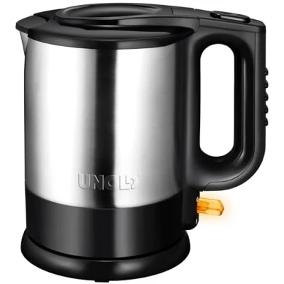 Imagen de Unold 18015 Hervidor de agua acero inoxidable Kettle, Negro, 1,5 L, enchufe UE, 2200 W, quemador flash, base giratoria 360, protección contra ebullición en seco, apagado