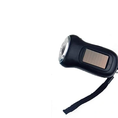 Imagen de linterna LED con manivela dinamo solar, de emergencia, luz supervivencia (negro)