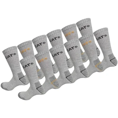 Imagen de Caterpillar 12 Pares Calcetines Trabajo Media Pantorrilla por Zapatos de Seguridad Punta y Talón Reforzados Esponja Algodón (Gris Claro, 39 42)