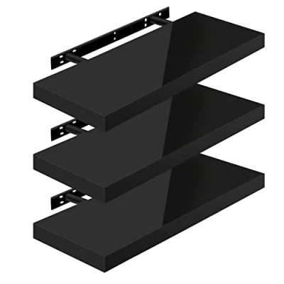 Imagen de WOLTU Estante de Pared Tablero Volato Juego 3 Flotante Libre CD DVD Libro Madera 60x22,9x3,8cm, Negro, RG9478sz