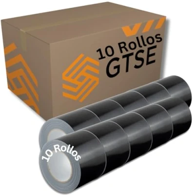 Imagen de Gocableties Cinta americana negra de 100 mm x 50 m 10 Rollos tela resistente, ancha, adhesiva e impermeable Para reparar, fijar, agrupar, reforzar y sellar