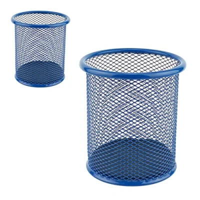 Imagen de Leviatan Pack de 2 Portalápices Metal Alambre Redondo Taza Multifuncional Malla para Bolígrafo Diámetro 91mm Azul Marino