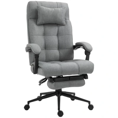 Imagen de Vinsetto Silla de Oficina Reclinable Escritorio Giratoria Tapizado en Tela Lino con Altura Ajustable Reposapiés Reposabrazos y Reposacabezas Carga 120 kg para Estudio 66x76x112 cm Gris
